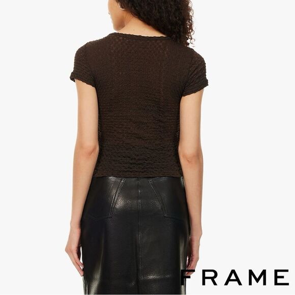 FRAME **NWT** Mesh Lace Baby Tee in Chocolate Brown - Picture 7 of 13